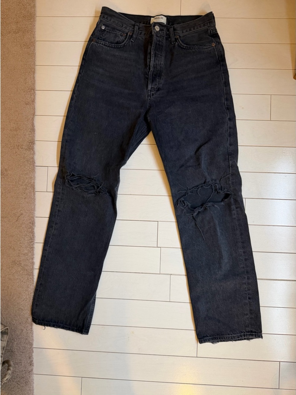Agolde Washed Black Denim Jeans with Branded Waist Label